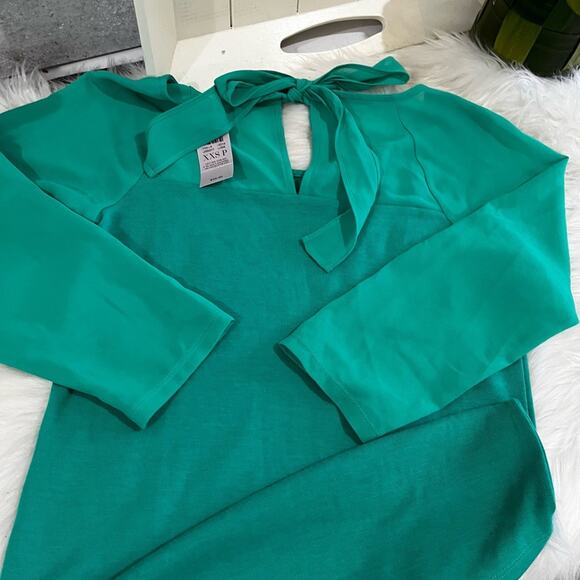 NEW Ann Taylor Tricot Knit Chiffon 3/4 Sleeve Tie Bow Layering Sweater XXSP NWT - Picture 13 of 16